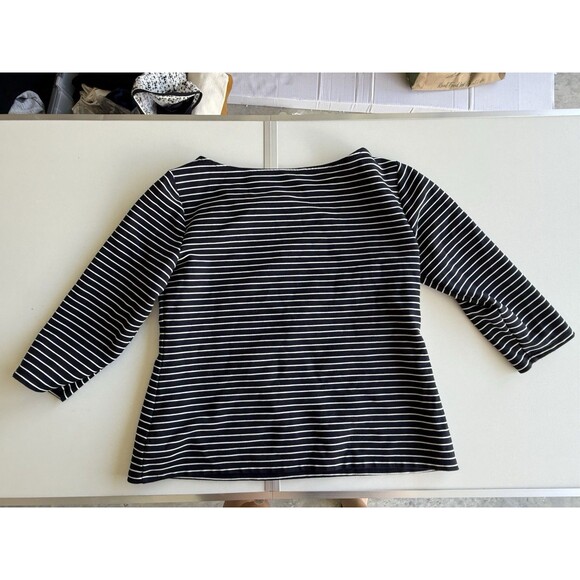 Ann Taylor Navy Midnight White Boatneck Stripe 3/4 Sleeves Blouse Size Small - Picture 4 of 4